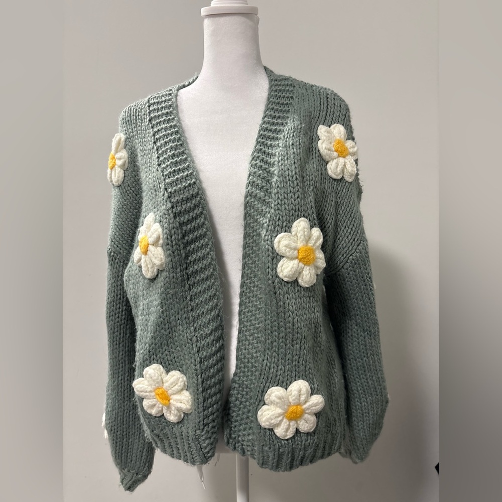 Altar'd State Sage Cardigan with 3D Flowers
